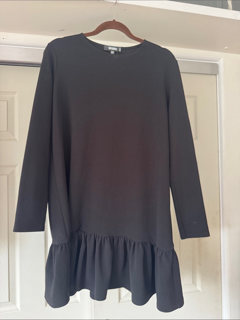 Missguided Black Long Sleeve Mini Dress with Ruffle Hem
